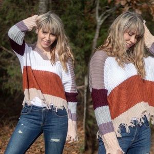 Autumn's Kiss Multi Stripe Sweater in Rust